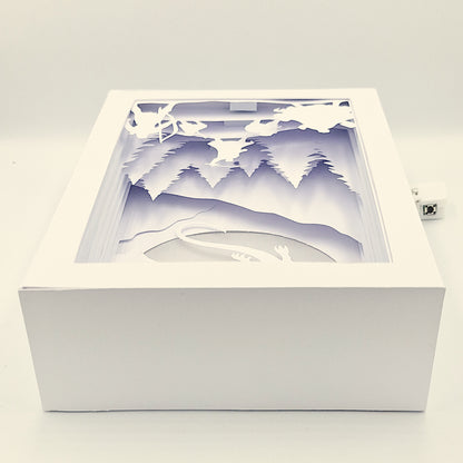 Drache vor Mond, Berge Landschaft, Adventure Party, RPG, DnD, Lampe, LED, Deko, Oben, Top