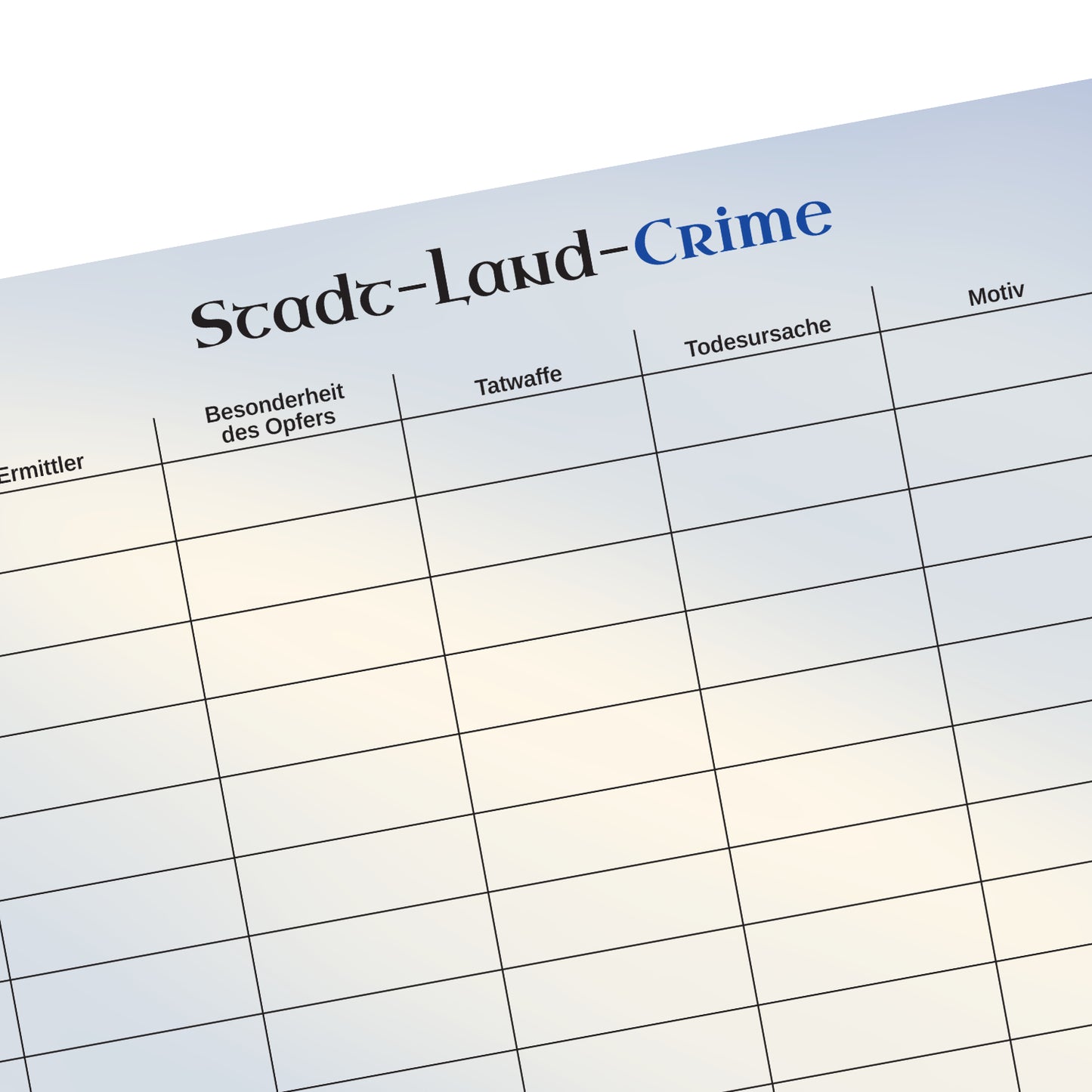 "Stadt-Land-Genre"-Spielblock